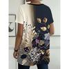 Women's Large Size Casual Elegant Floral Print Long Sleeve Round Neck Pocket T-Shirt Top