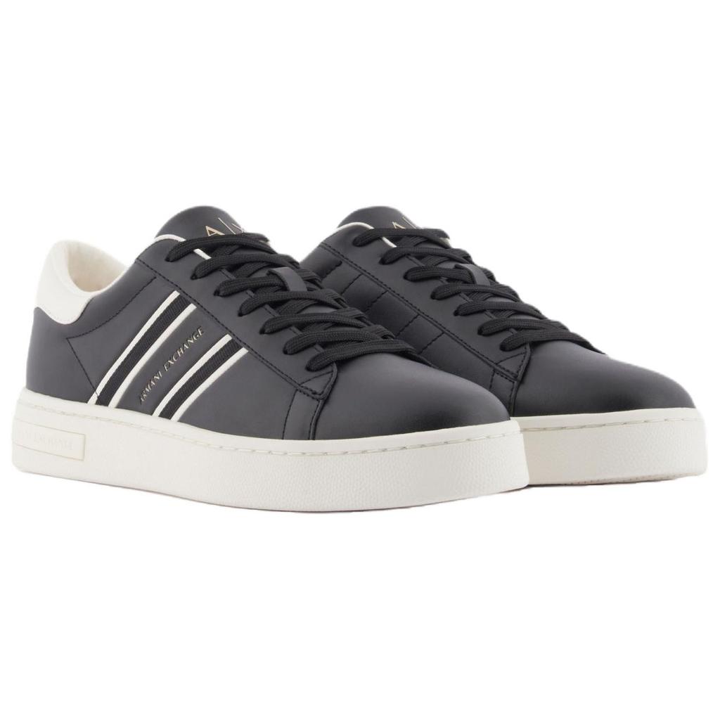 Armani Exchange Round Toe Lace-Up Flat Color Block Striped Low-Top Sneakers Men Sneakers Black White XM002198AF21421MC024