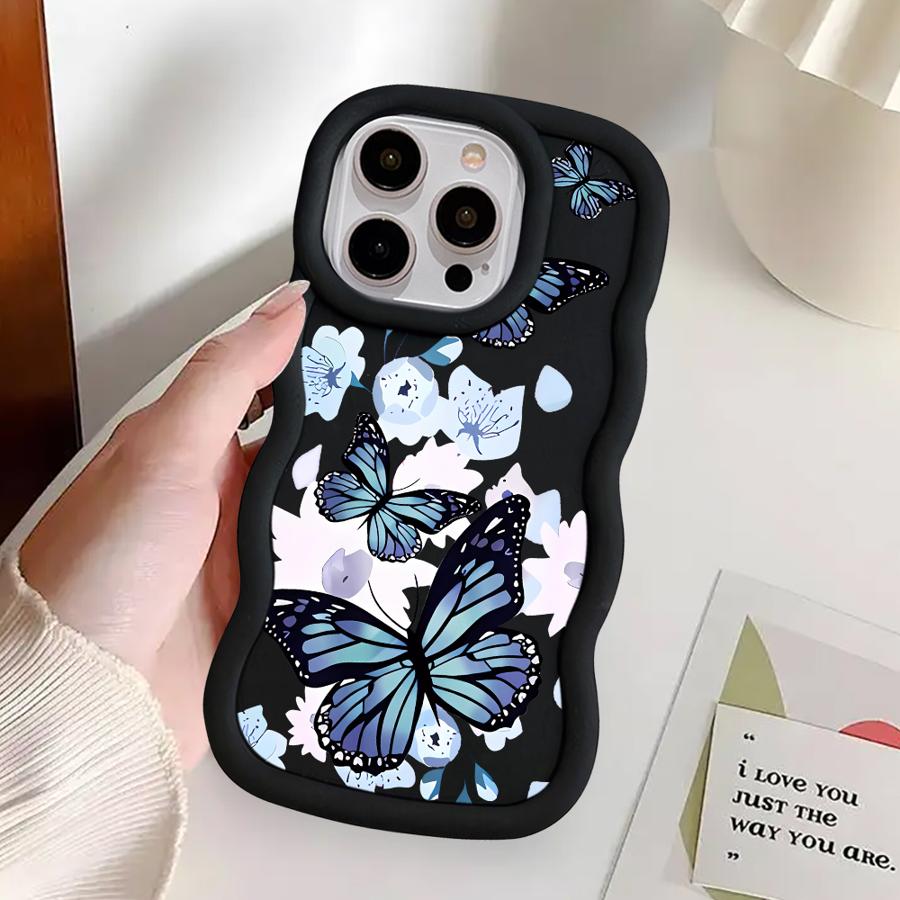 Soft Phone Cover Case for iPhone 11 13 16 Pro Max 14 17 Air XR 12 15 Plus 8 INS Retro Butterfly