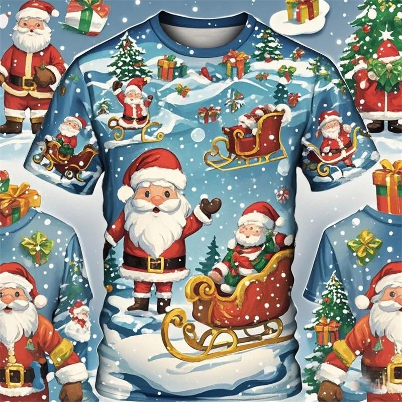 3D printed Santa Claus T-shirt men's and women's summer casual short sleeved Christmas T-shirt top men's oversized T-shirt