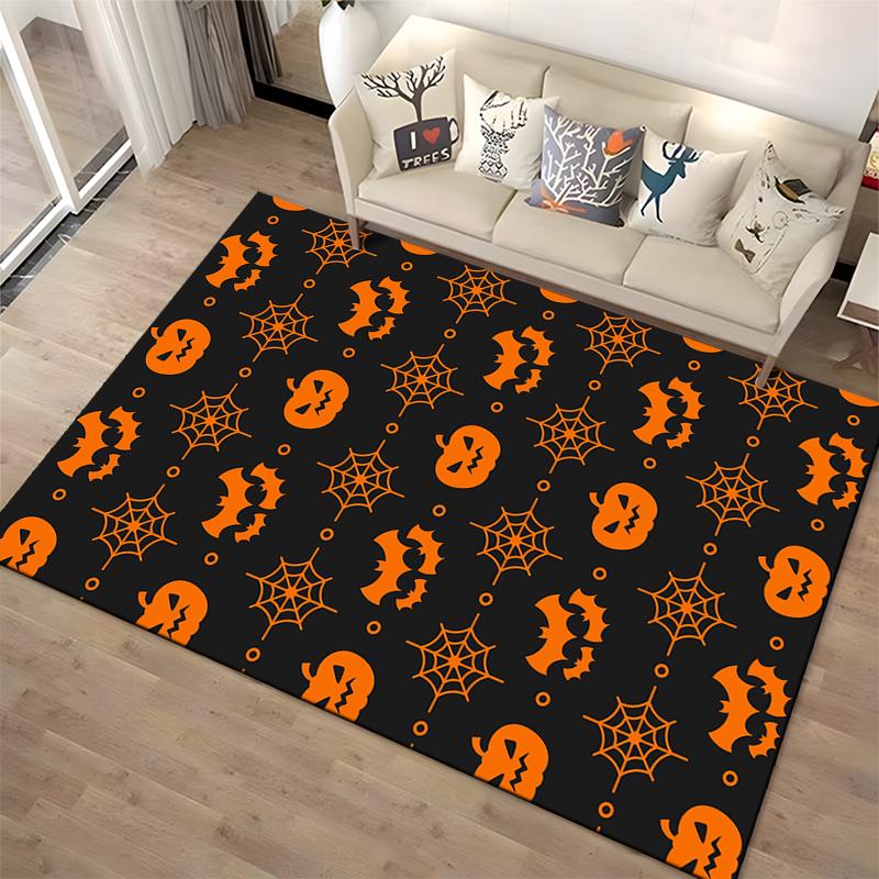 Halloween Pumpkin & Bat Pattern Rug Non-slip Rug Suitable for Living Room and Bedroom Sofas.