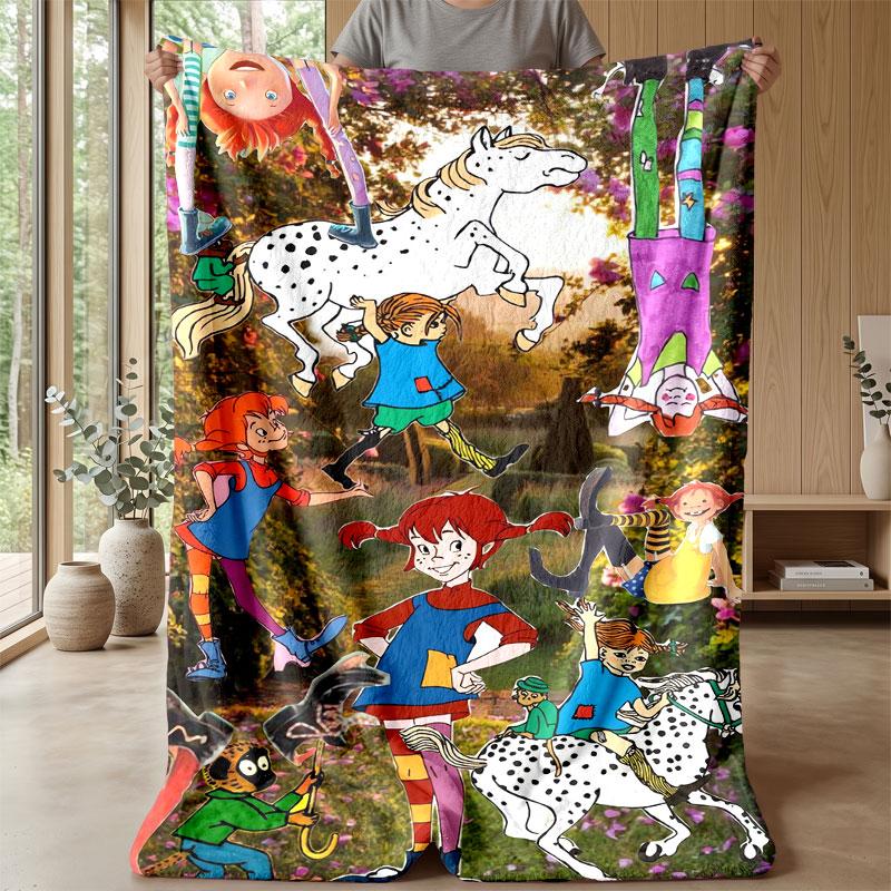Soft Flannel Blanket Lightweight Cozy Bedroom Living Room CoverPippi Longstocking