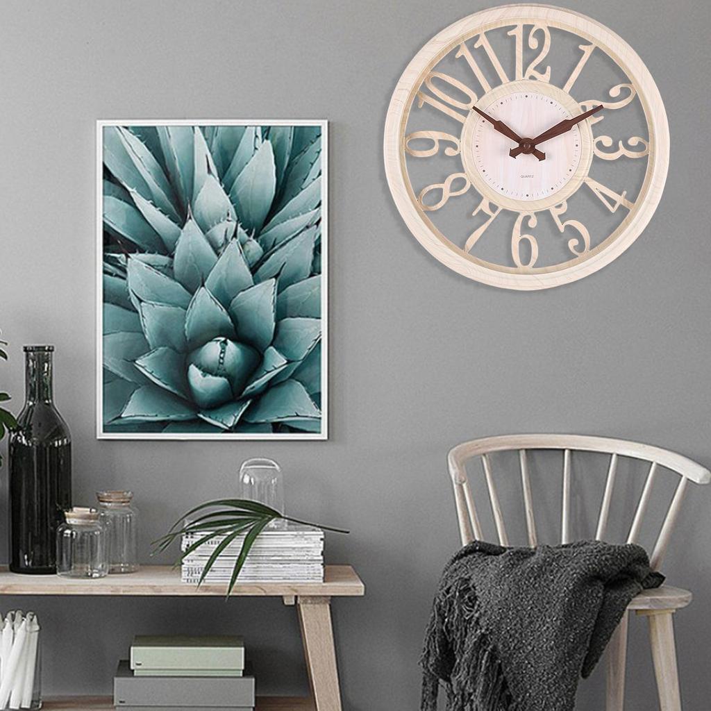 12 inch Retro Wall Clock Hollow Pattern Round Non Ticking Decorative