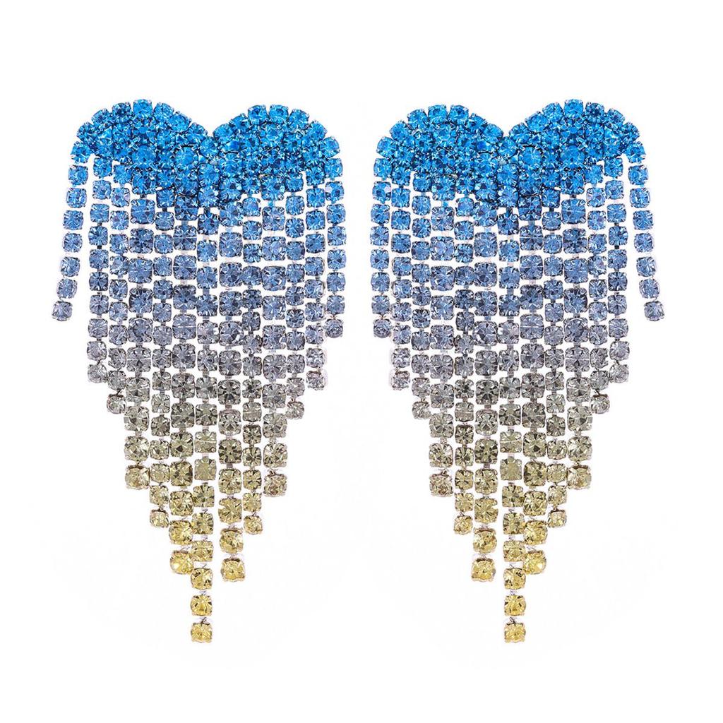 Valentine's Day Gradient Heart Rhinestone Tassel Earrings – Elegant Women's Stud Earrings