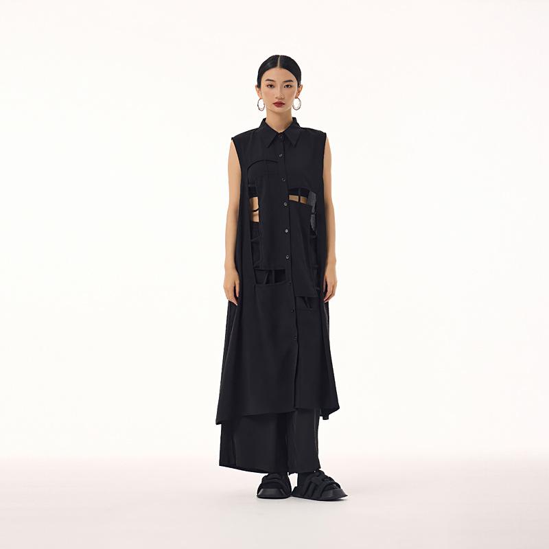 Fashion medium and long dark vest spring and summer new versatile European station Korean version of thin dress