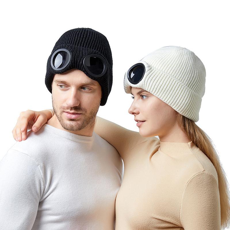 Căciulă tricotată unisex pentru bărbați și femei cu ochelari de protecție, rezistentă la vânt, călduroasă de iarnă, căciuli de schi, moale, caldă, antiderapantă, protecție pentru urechi
