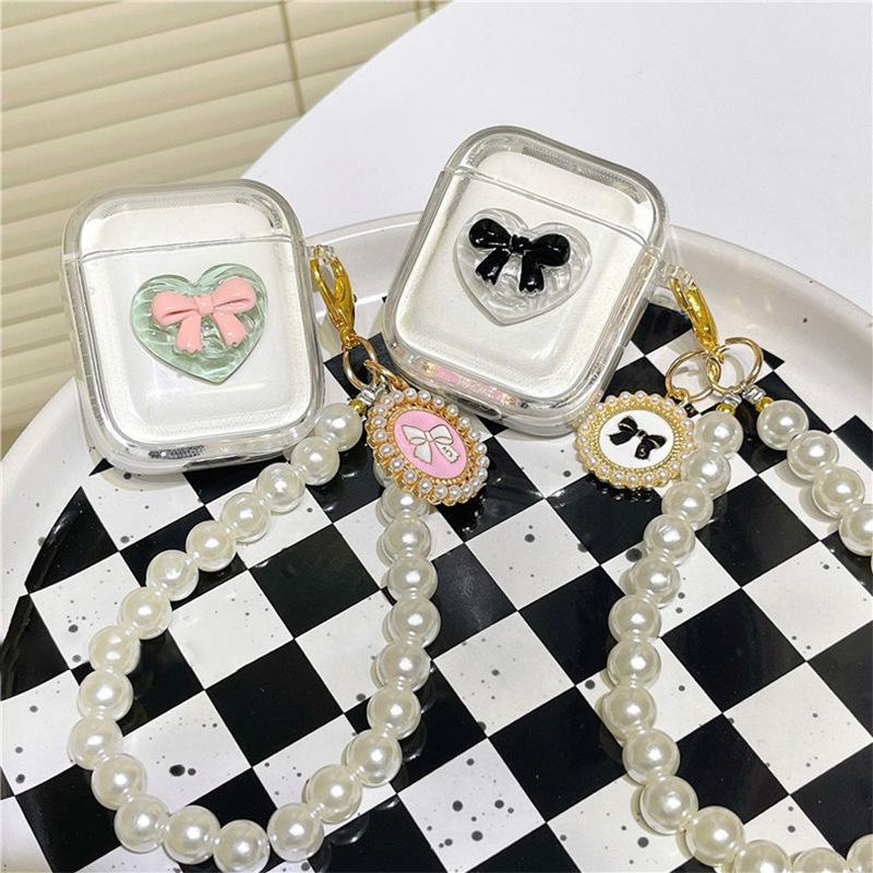Airpods 1 /2 Generation Apple Bluetooth Headset Cover Pearl Portable 3 Generation Love Three-Dimensional Bow Pro Transparent Women