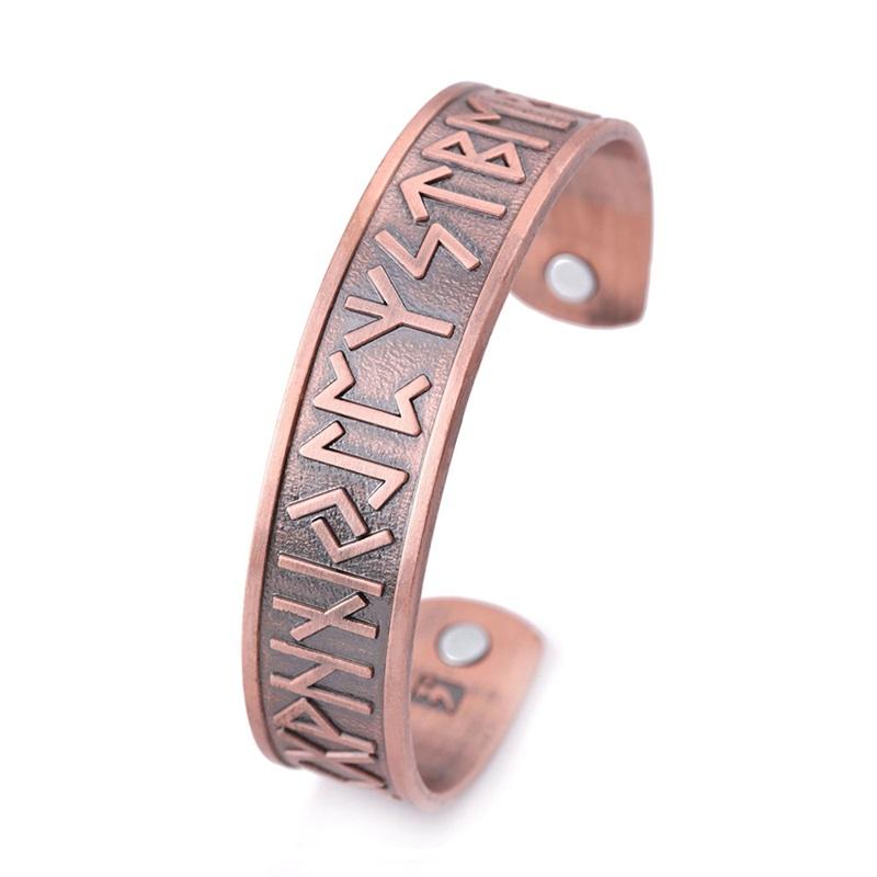 LIKGREAT Vintage Nordic Rune Open Cuff Bracelet Magnetic Therapy Bangle Women Men Antique Copper Jewely Bijoux Father's Day Gift