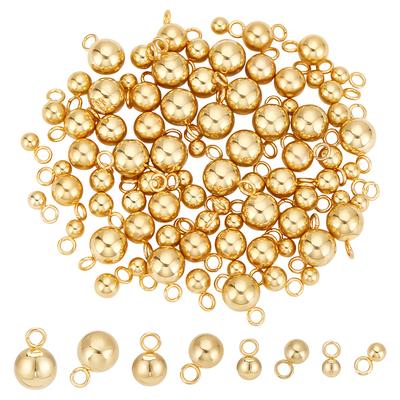 80Pcs 4 Styles Non-Tarnish 304 Stainless Steel Charms Ball Charm Real 18K Gold Plated 6~9x3~6mm Hole: 1.6~1.8mm 20pcs/style