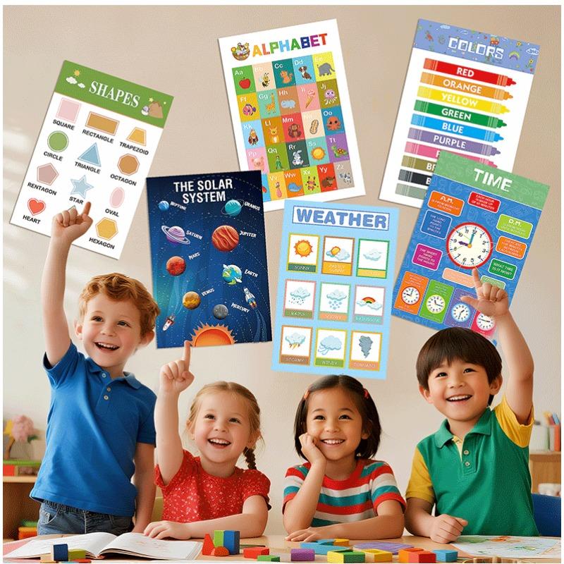 Kids Early Education Learning Posters Alphabet Math Weather Time Educational Charts