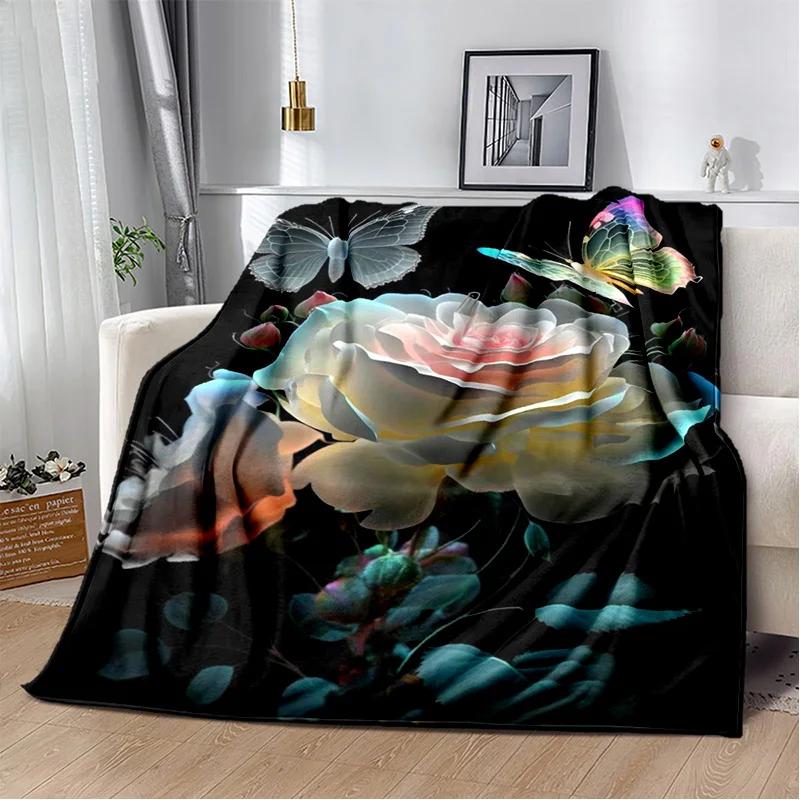 Nordic Love Rose Flowers Daisy Blanket,Soft Throw Blanket for Home Bedroom Bed Sofa Picnic Travel Office Rest Cover Blanket Kids