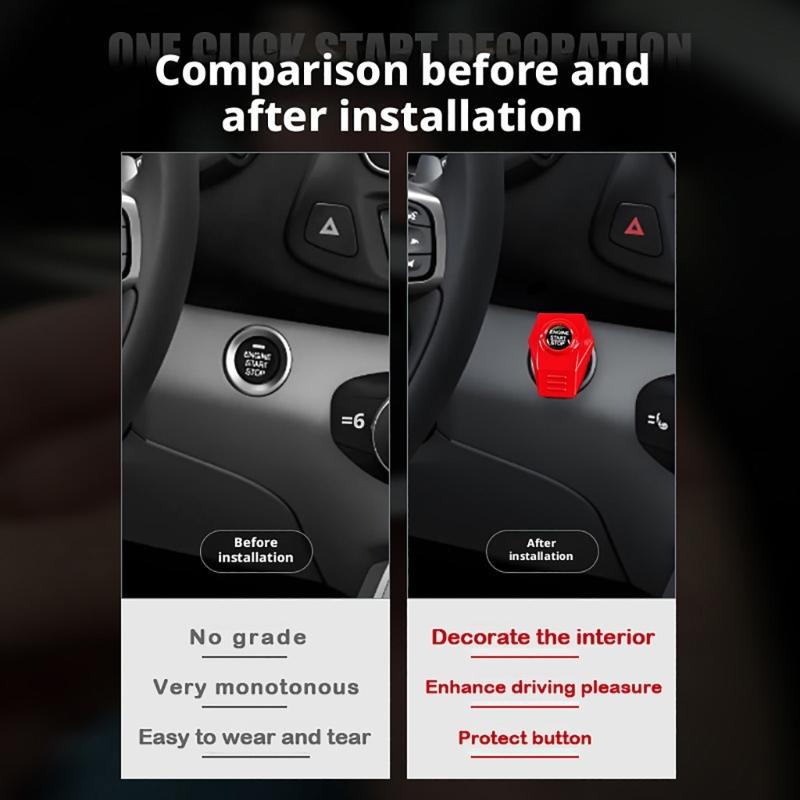 Engine Start Stop Button Cover Metal Interior Accent, Stick On Trim Frame for a Finished Dashboard Style in Cars