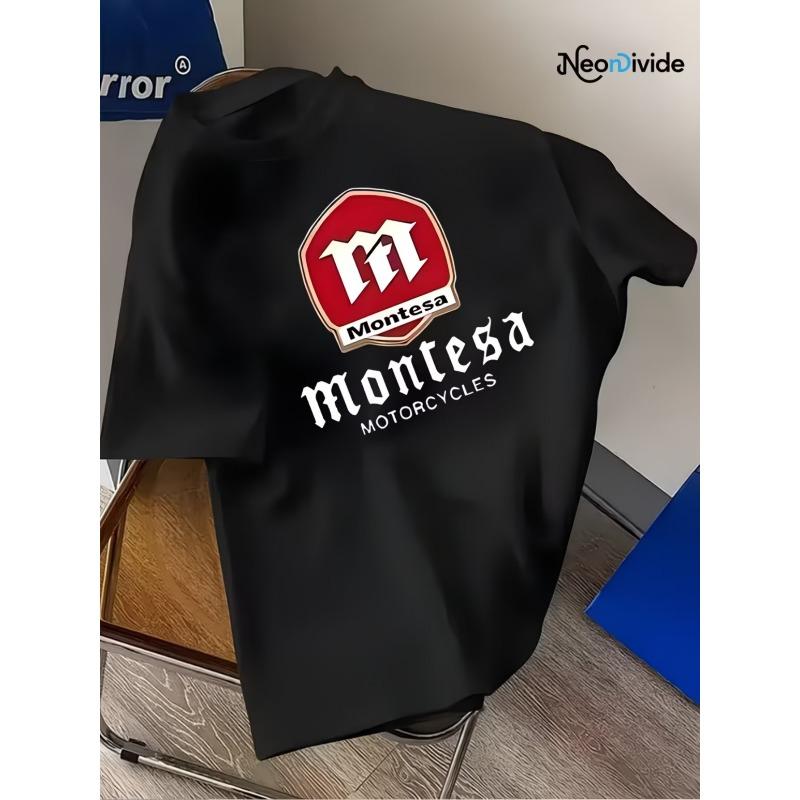 T-shirt da uomo taglia europea con logo moto Montesa - Stile urbano alla moda, morbida e traspirante, design con stampa iconica, girocollo manica corta