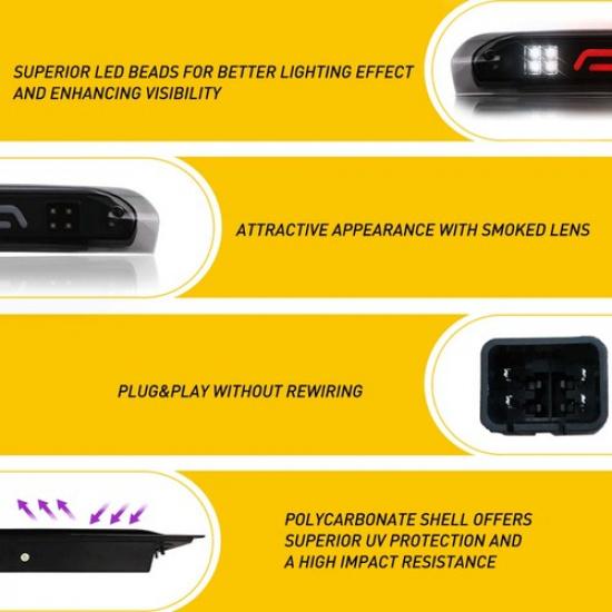 Fit 2002-2009 Dodge RAM 1500 2500 3500 LED Smoked 3Rd Third Cargo Brake Light