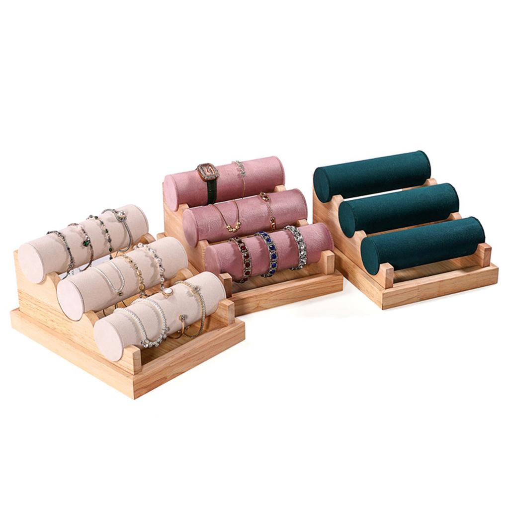 Solid Wood Bracelet Storage Holder Durable Three Tier Jewelry Organizers In Wood For Bracelets And Personal Items