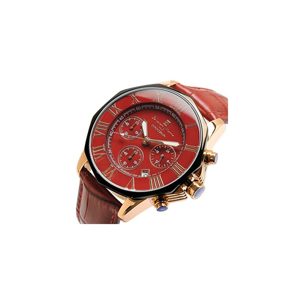 Salvatore Marra Men's Chronograph Watch Red 10 ATM Water Resistant Leather Strap