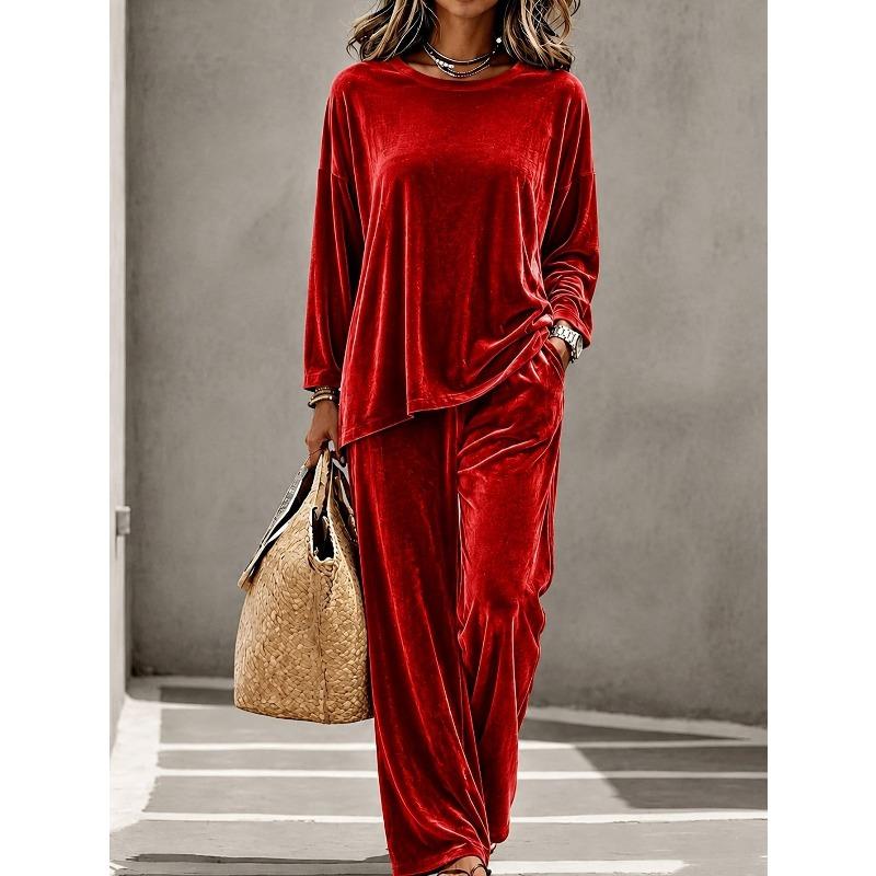 MGHR Women's Fashion Casual Autumn Winter Long Sleeve O-Neck Pants Suits