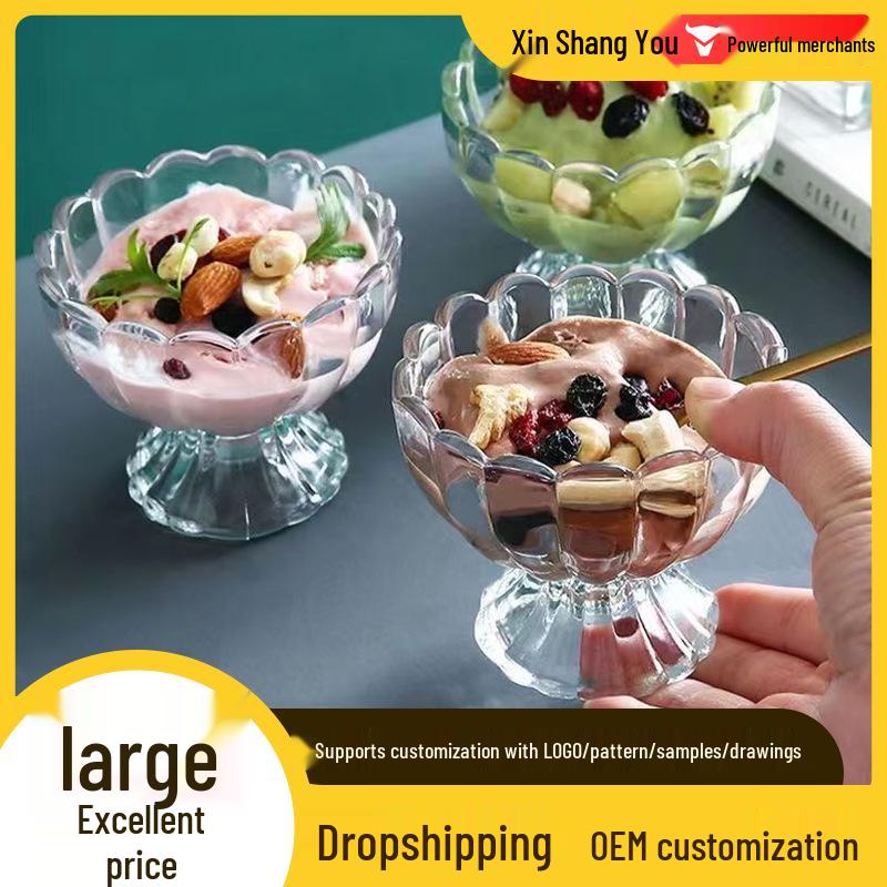 European Style Glass Dessert Bowls: Elegant Ice Cream, Yogurt, Milkshake, and Cold Drink Cups 150ml Transparent прозрачный