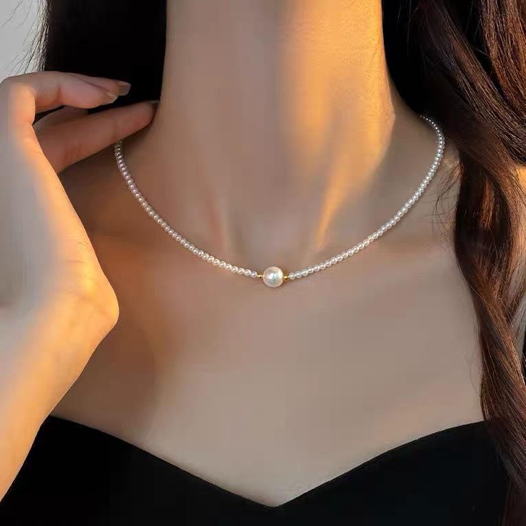 Shijia pearl necklace women's niche design sense fashion temperament collarbone chain neck chain sweater chain bead chain