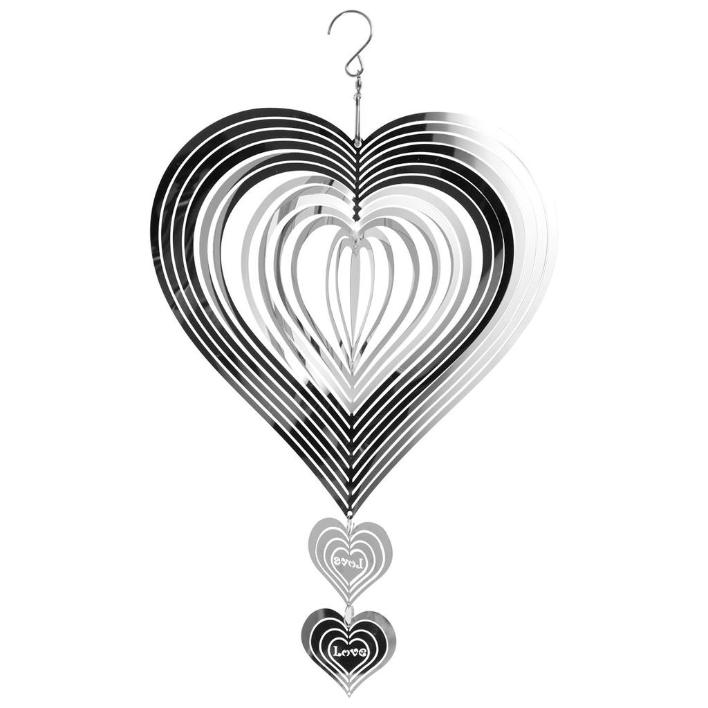 1Pc Hanging Heart Wind Spinner Stainless Steel 3D Heart Wind Catchers with Hook Rotatable Wind Chime for Home Garden Decoration