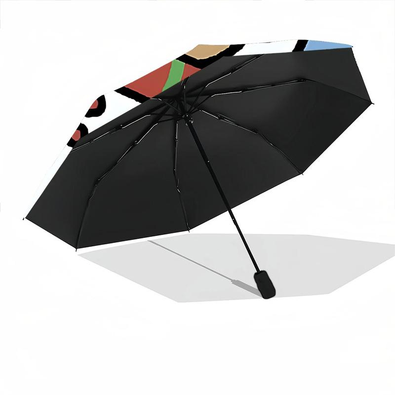 1pc Snowman Capybara Automatic Umbrella - Stylish, Durable, with 8-Rib Manual Open Design, Elegant Black Handleyy250920229