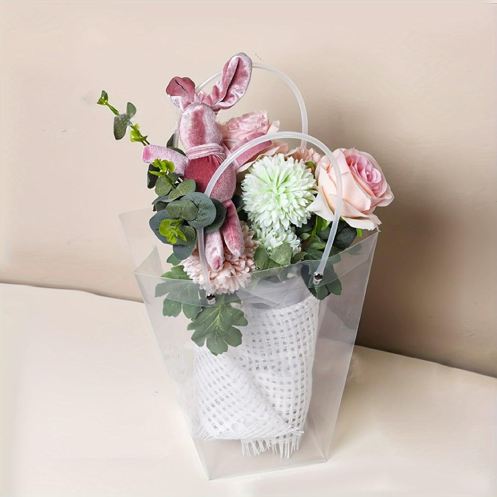 10 Pcs Floral Bags Clear Flower Bouquet Bag with Handle Florist Gift Bags Packaging Plastic Gift Bags for Birthday Wedding Anniversary Housewarming