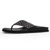 Fashion Men's Rivet Decoration Black Genuine Leather Slipper Shoes Flat Heel Slip On Male Outside Beach Leisure Sandals Shoes