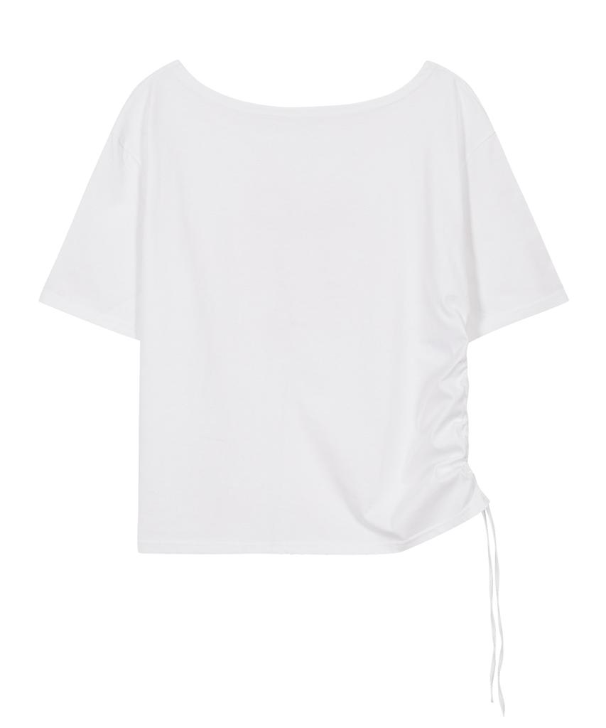 ILLIGO Ribbon Shirred Off-Shoulder T-Shirt White
