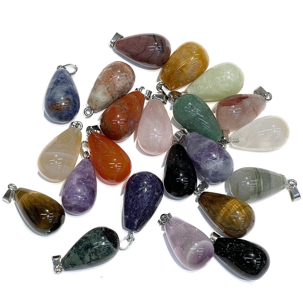 3Pcs Natural Stone Teardrop Pendants 14×25mm Gemstone Charms With Silver Bail, For DIY Necklace Jewelry Making