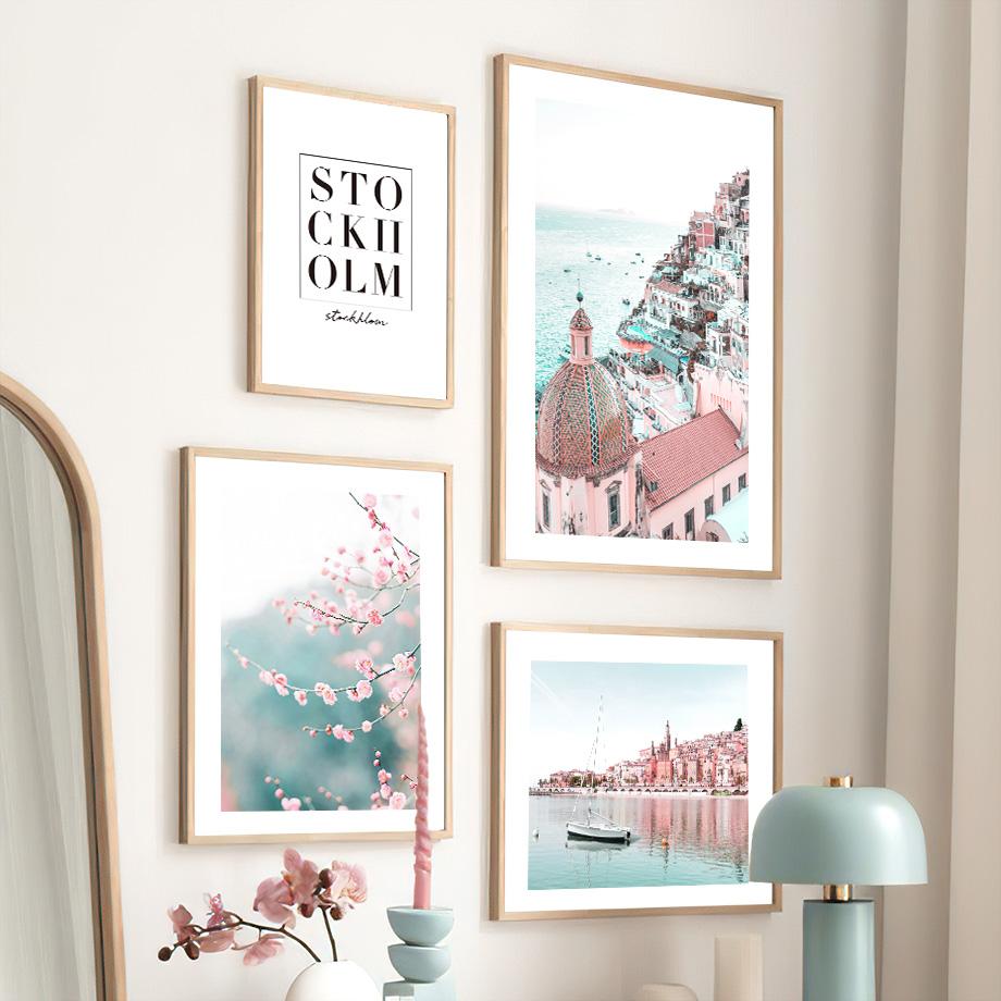 Venice Canal Sakura Beach Palm Tree Door Wall Art Canvas Painting Nordic Posters And Prints Wall Pictures For Living Room Decor