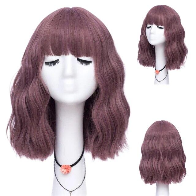 Kurze lockige blaue Bobo-Synthetik-Cosplay-Perücken für Frauen, Orange, Rot, Grün, natürliches hitzebeständiges Haar mit Pony für Mädchen