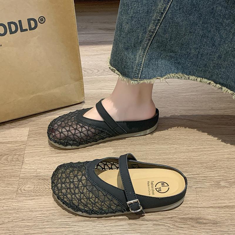 

Французская сумка с плоским дном, полутапочки, женская обувь для улицы, новые сетчатые дышащие и удобные сандалии на мягкой подошве лето 2025 40 чёрный