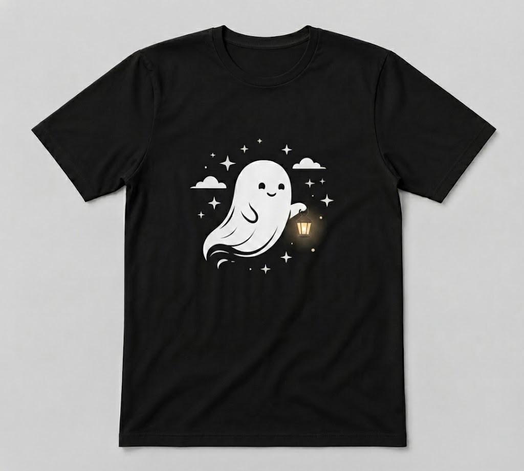 Halloween Cute Ghost Lantern Spooky Night Tee Black T-Shirt