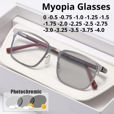 Quadratische Vollrand Business Photochrom Brille für Kurzsichtigkeit Ultraleicht Bequeme Brille TR90 Bügel Dioptrie 0 bis -4.0