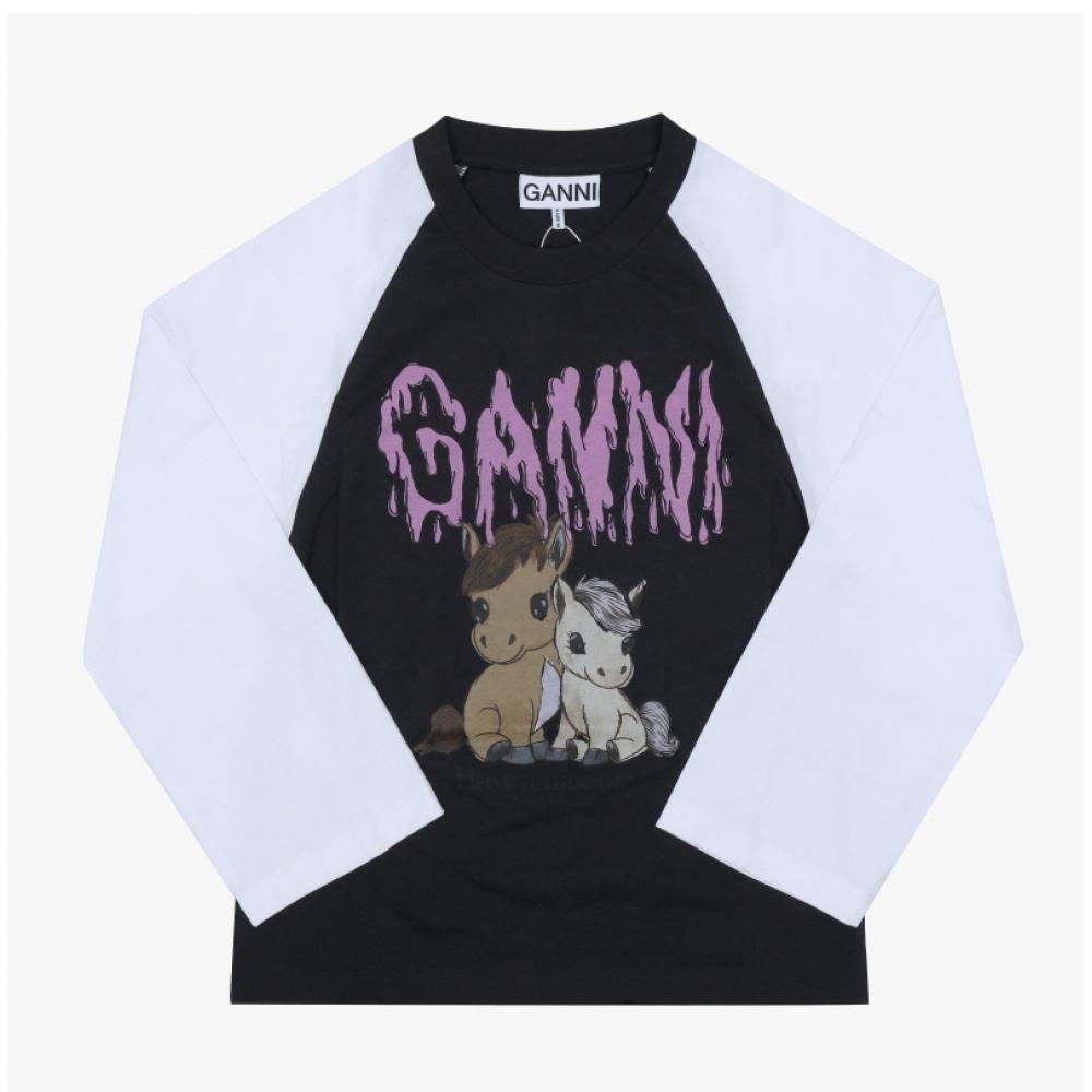Ganni Women S Long Sleeve Raglan T ShirT Pony Logo A1050054 252