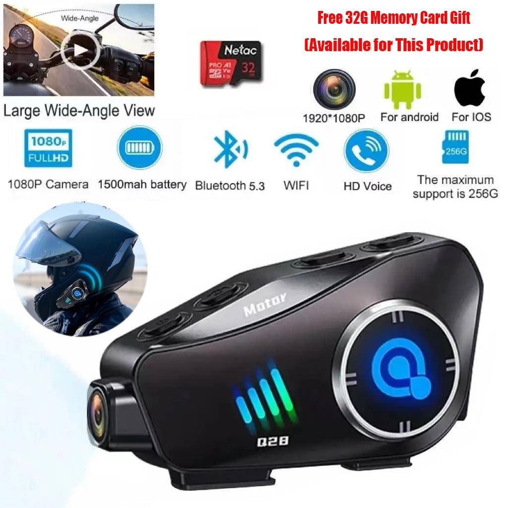 Motorcycle Bluetooth Helmet Headset BT5.3 With HD Driving Recorder Wireless Camera 1080P Hard Disk Video Recorder Call Headset