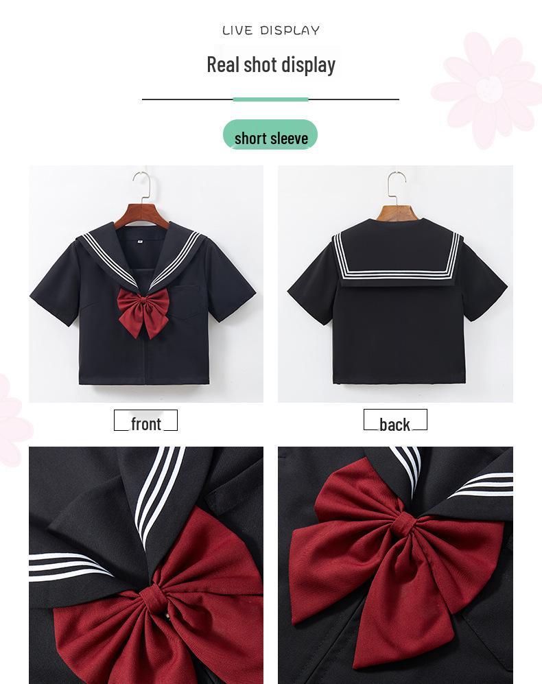 Authentic Black Sailor Uniform Set - Academy Style with Pleated Skirt