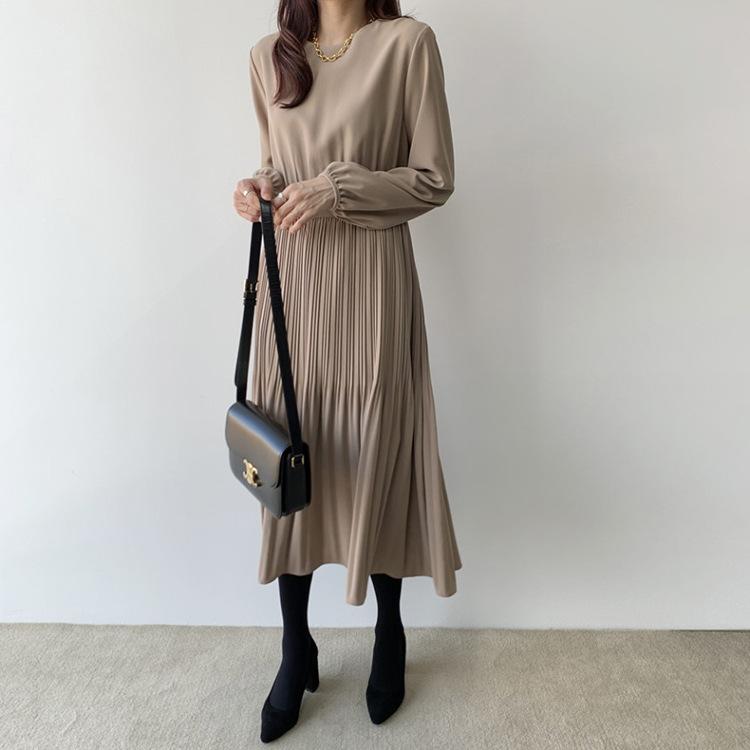 Early Autumn Elegant Lady High Waist Pleated Long Maxi Comfortable Dress Lightweight High Recognition Elegant with Flattering Chic Dress