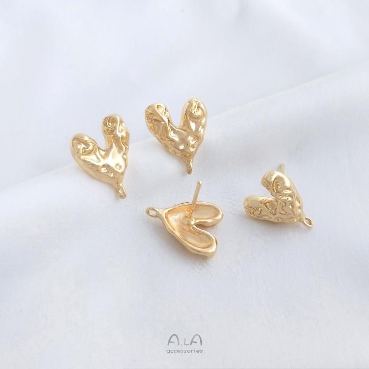 

Серьги-пусеты из 14-каратного золота с неровными персиковыми сердечками и кольцами, с серебряной иглой 925 пробы