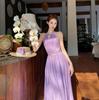 French Gentle Purple Neck Sleeveless Dress Women's Summer Seaside Vacation Design Sense Backless Beautiful Skirt
