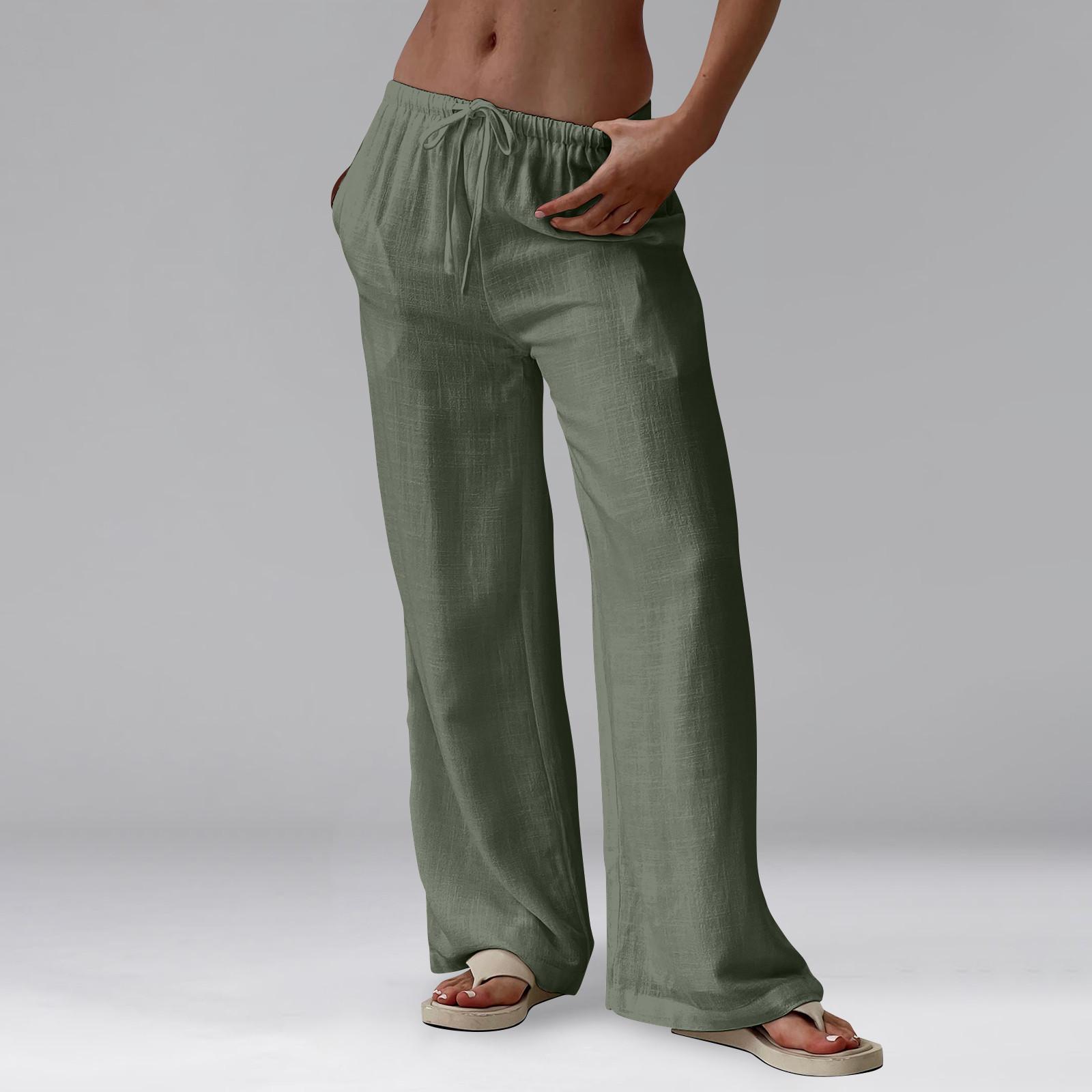 

Женские спортивные брюки для фитнеса, повседневные свободные эластичные спортивные брюки, прямые широкие брюки, повседневные брюки, брюки для йоги L армия зеленый