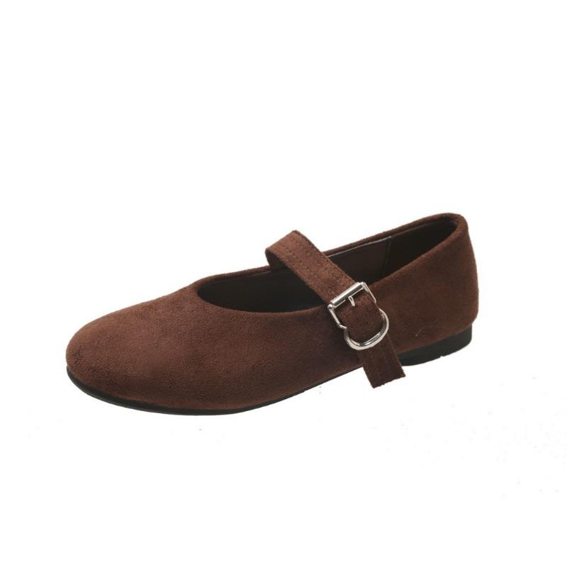 Retro shallow mouth one-word buckle Mary Jane shoes women's new skirt flat-soled Doudou shoes