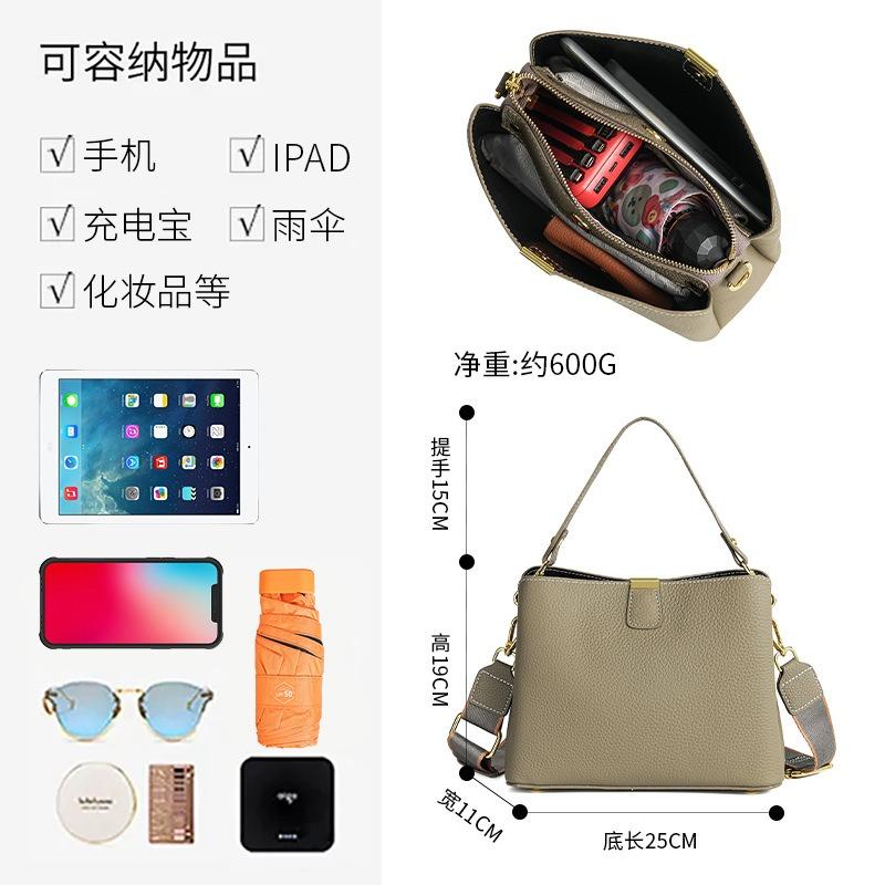 Bag Messenger Bag Woman, New First-layer Cowhide Bucket Bag Versatile Commuter Leather Large-capacity Handbag Woman