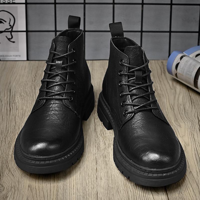 

МодаНовая Мода Ботильоны на молнии сбоку Мужская Рабочая Обувь Трендовая Дизайнерская Зимняя Мужская Обувь Бренд Уличный ТрендКожаная Повседневная Обувь 44 чёрный