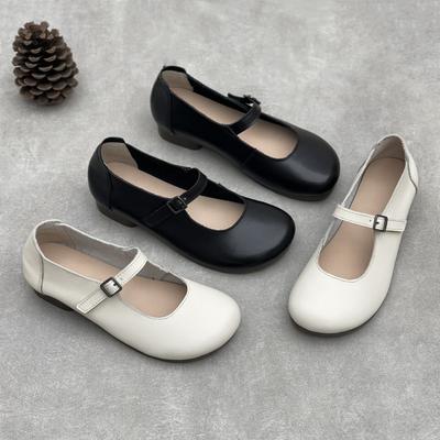 Handgefertigte Echtleder Pumps mit runder Spitze Minimalistisch Einfarbig Weiches Rindsleder Damen Schuhe mit niedrigem Absatz