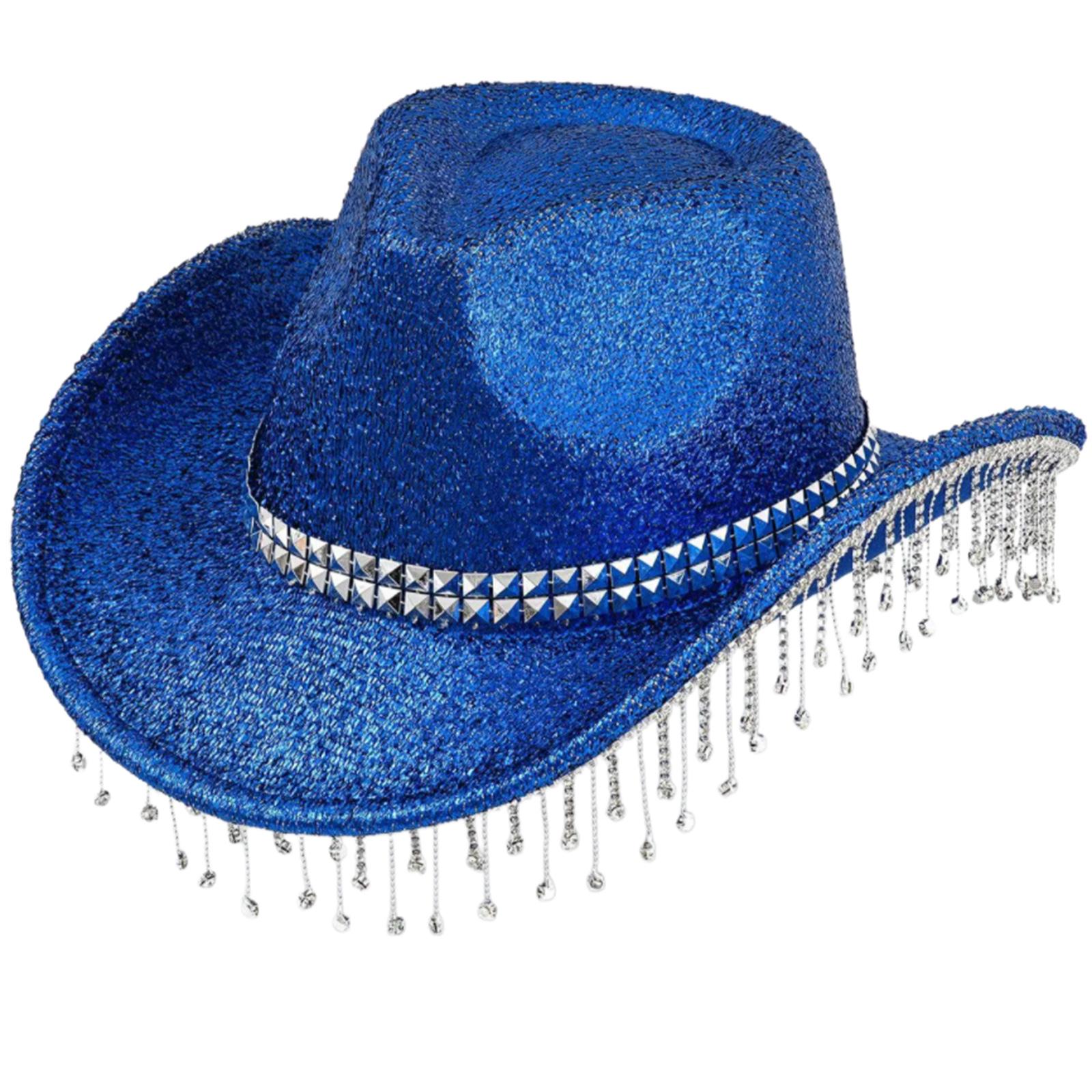 

Shimmering Rhinestones Fringed Hat for Women Men Musical Festival Fedoras Hat with Large Glittering Powder for Parties королівський синій колір
