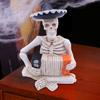 Mini Halloween Skeleton Figurines Resin Guitar/Accordion/Violin Player Skeleton Statue Halloween Collectible Decoration for Home Office Desk Decor