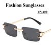 Neutral New Rectangular Luxury Sunglasses Retro Fashion Rimless Glasses Men'S Outdoor Uv400 Driving Trip Essential Sunglasses