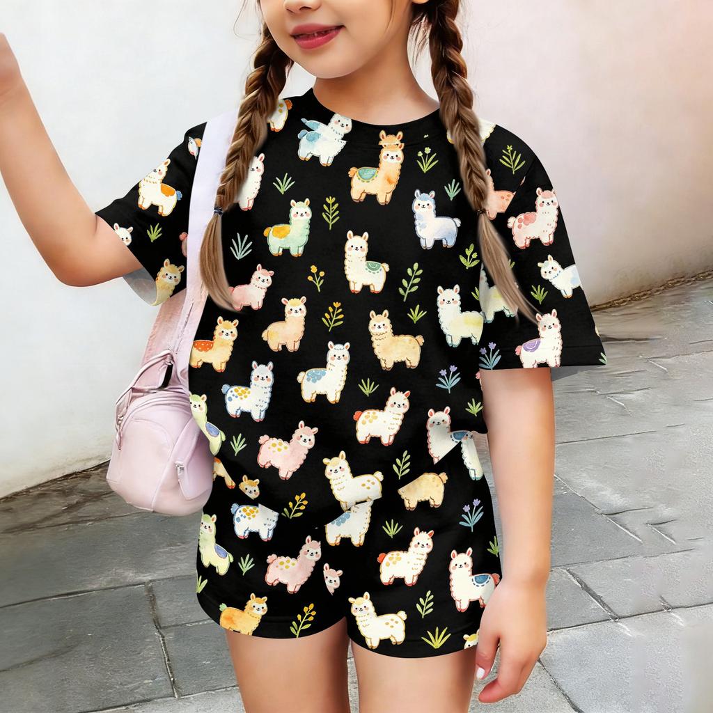 Kids Casual Short Sleeve T Shirt and Shorts Set Animal Print Lightweight Summer Outfit for Boys and Girls Soft Fabric Comfortable Fit