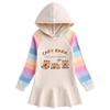 New Ruffle Cartoon Rainbow Hooded Dress for Girls: Long Sleeve Pleated Princess Style for Spring and Autumn